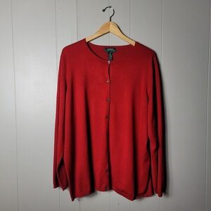 LAURA RALPH LAUREN RUBY RED SILK BLEND BUTTON FRONT CARDIGAN SWEATER WOMENS 3X